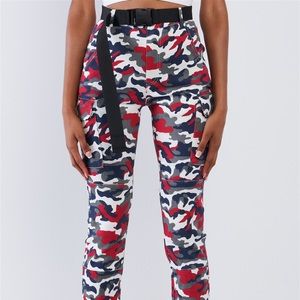 Navy blue & red camo cargo pants